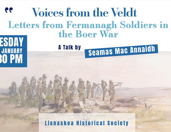 Poster promoting a history talk on Fermanagh Soldiers in the Boer War