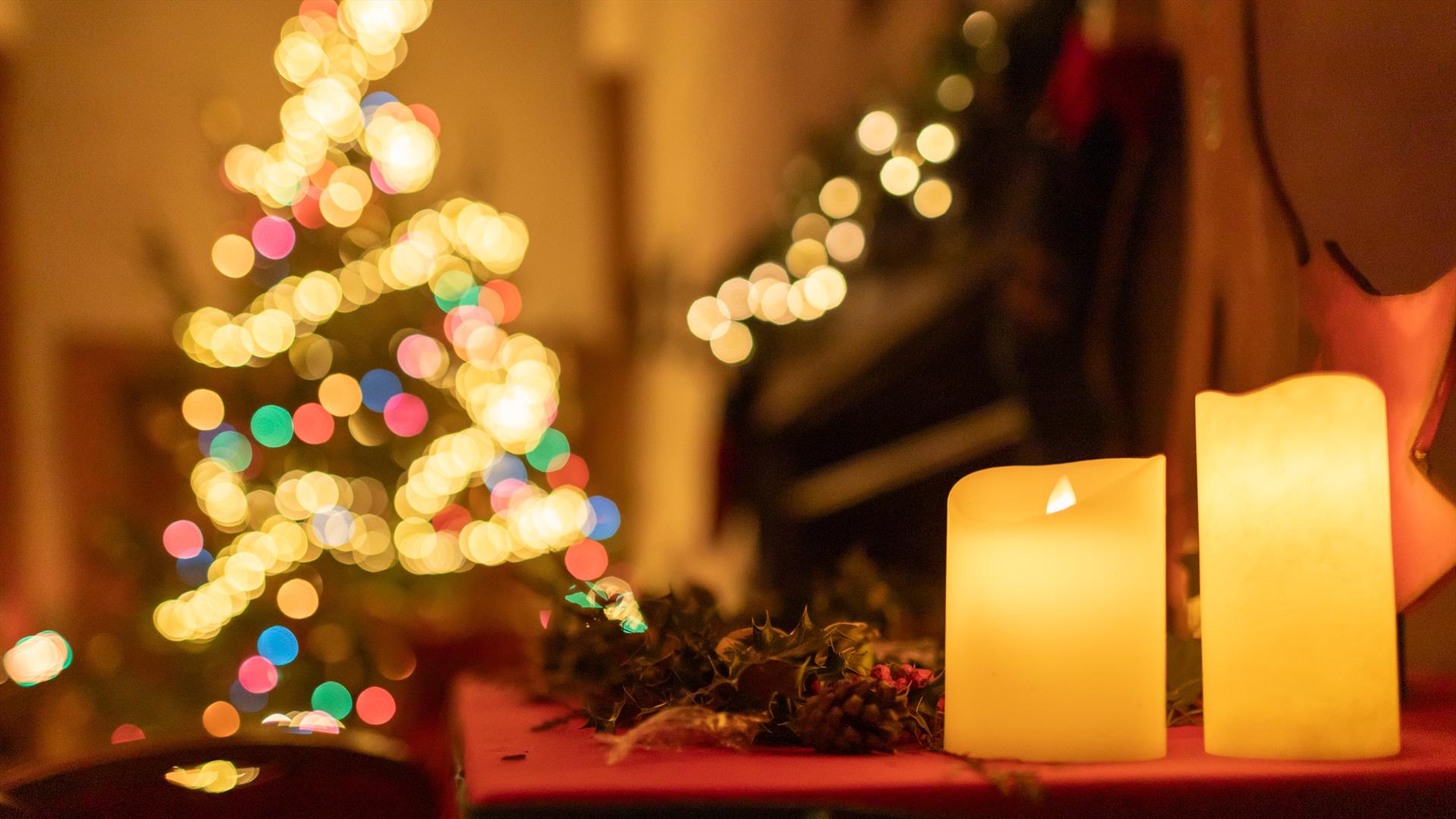 The basement kitchen softly lit by candlelight