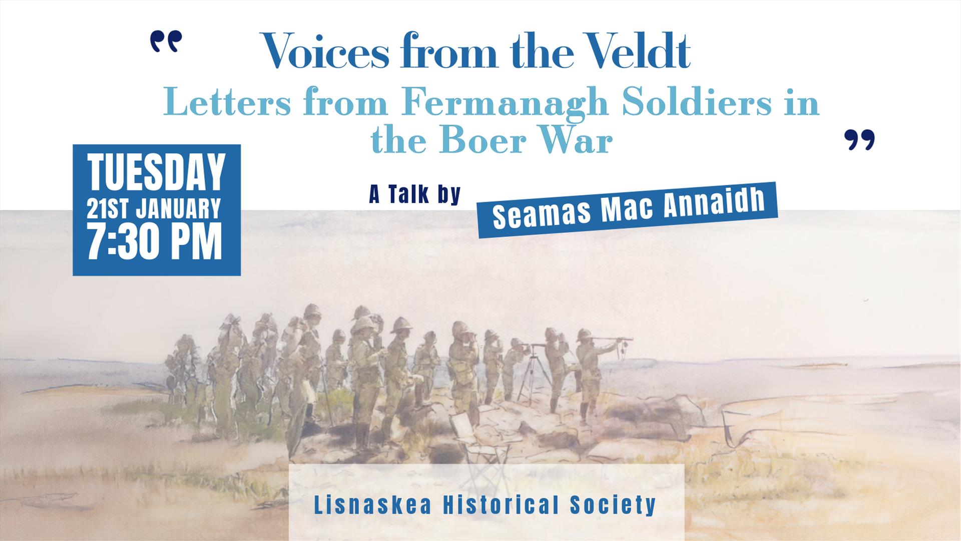 Poster promoting a history talk on Fermanagh Soldiers in the Boer War