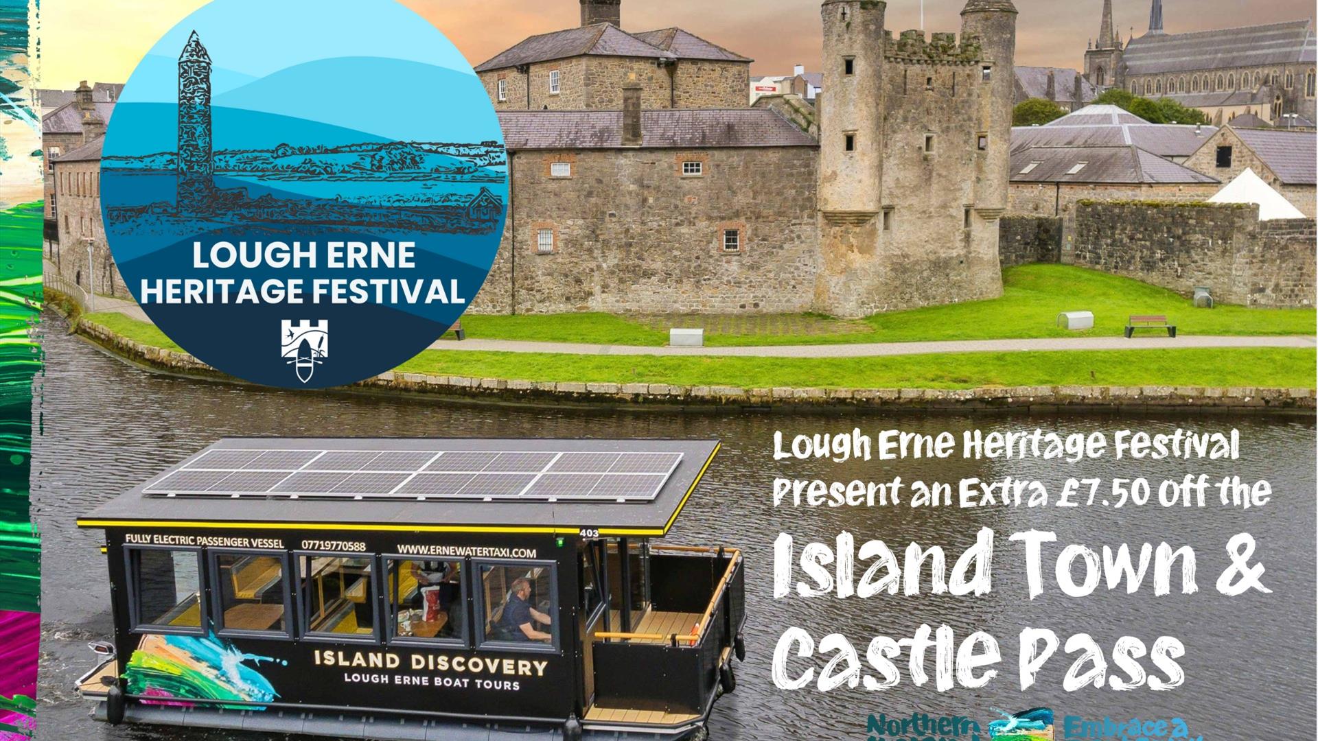 Island Discovery boat in front of Enniskillen Castletle