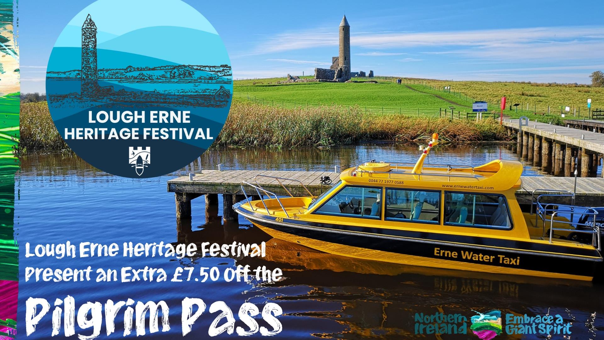 View of Devenish Island and yellow boat