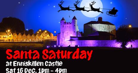 Santa's sleigh and reindeers flying over Enniskillen Castle & Watergate