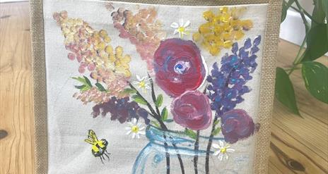 A decorated hessian bag