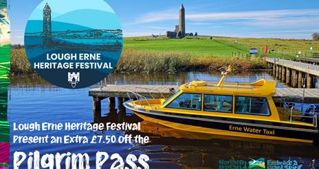 View of Devenish Island and yellow boat